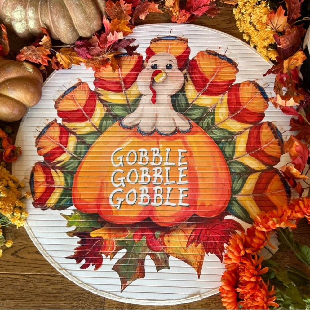 Thanksgiving Turkey Gobble Gobble Pumpkin Bamboo Rug Colorful Decor